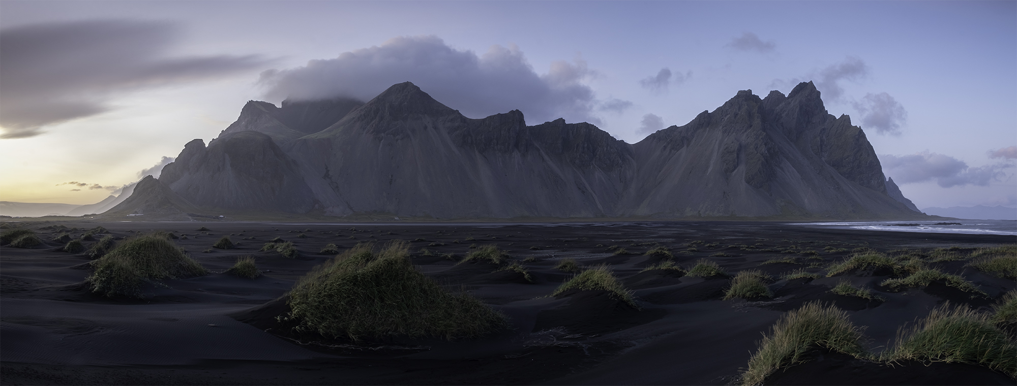 Landscape image taken of Vestrahorn, Iceland at sunset