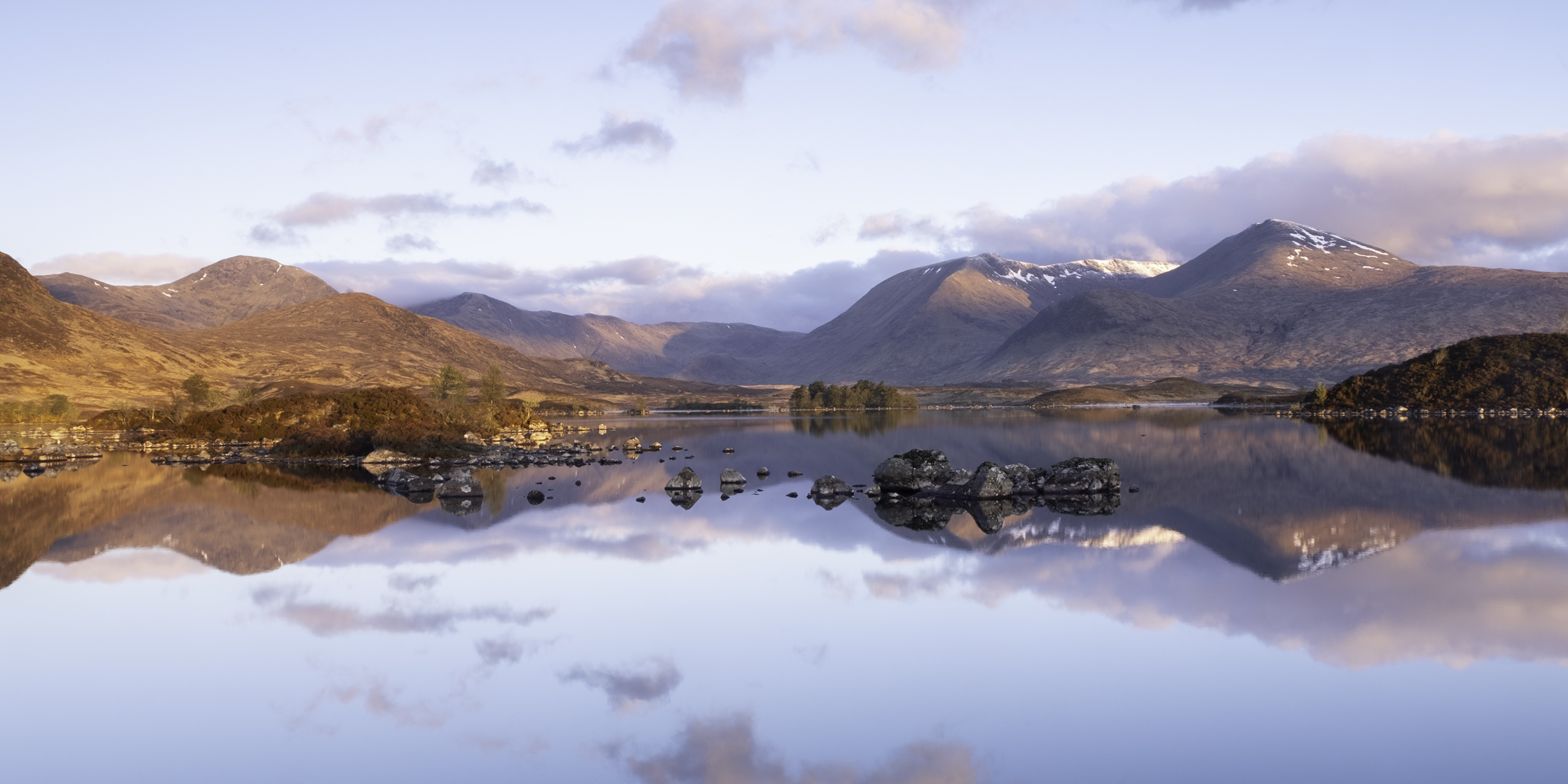 Landscape image taken of Lochan na h-achlaise, Glencoe at sunrise